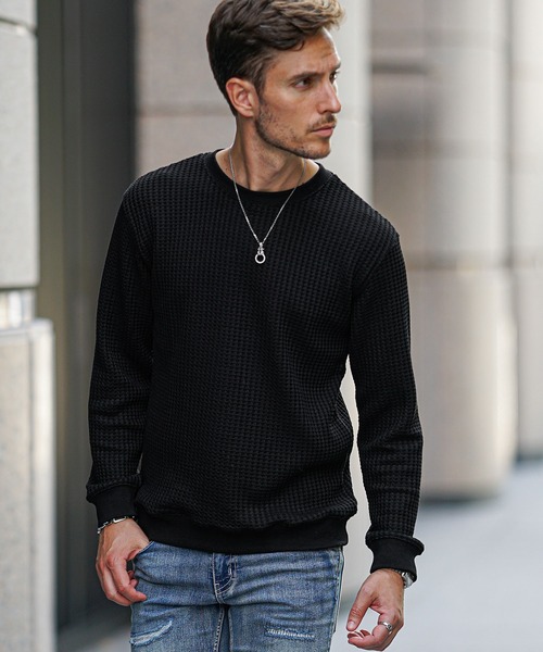 SOEMDIFF】スウェットビッグシルエット2トーンワッフルトレーナー