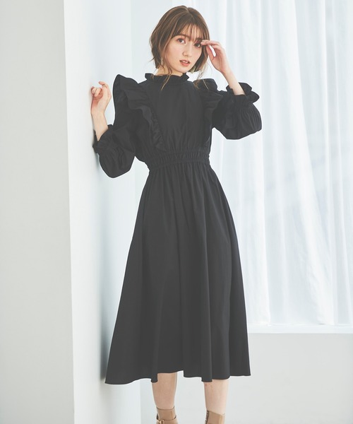 31 Sons de mode（トランテアン　ソン　ドゥ　モード）の「フリルタイプライターワンピース（ワンピース・レディース・ブラック/サックスブルー/オレンジ・36）」の2枚目の写真