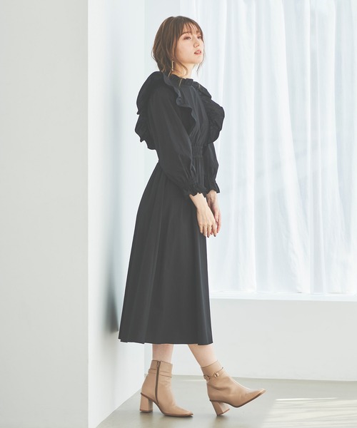 31 Sons de mode（トランテアン　ソン　ドゥ　モード）の「フリルタイプライターワンピース（ワンピース・レディース・ブラック/サックスブルー/オレンジ・36）」の13枚目の写真