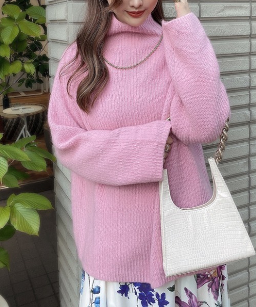 EIMY ISTOIRE（エイミーイストワール）の「モヘアタートルニットプルオーバー（ニット/セーター・レディース・ベージュ/ブラウン/ホワイト/ピンク・FREE）」の9枚目の写真