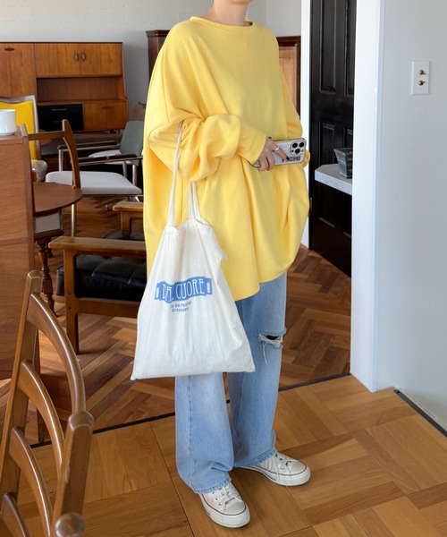 PICHI(ピイチ)の「オーバーサイズドルマンスリットロンTee(Tシャツ/カットソー・レディース・ブルー/アイボリー/チャコール/オフホワイト/ブラック/グレー/パープル/ピンク/ライトブルー/オートミール/ホワイト/カーキ/ダークグレー/モカ/ダークベージュ/グリーン/ブルーパープル/ライトグレー/コーラルピンク/ネイビー/イエロー/ブラウン/ベビーピンク/レッド・FREE)」の20枚目の写真