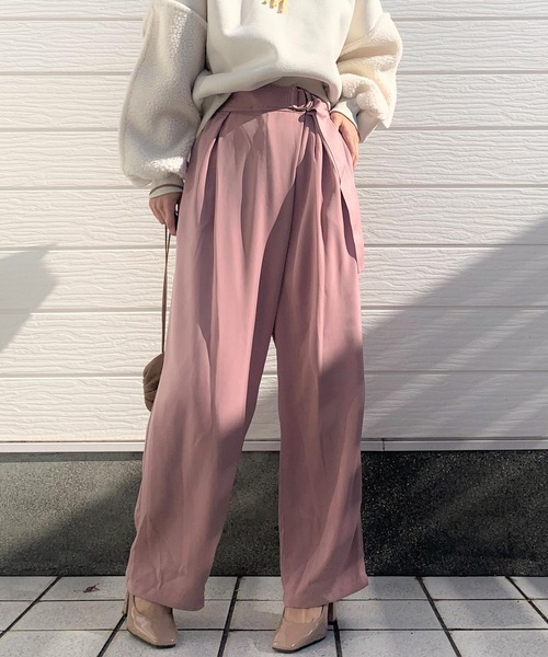 Q（キュー）の「アシメラップベルトパンツ（その他パンツ・レディース・オリーブ/ピンク・MEDIUM）」の4枚目の写真