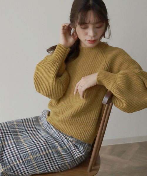 HER CLOSET（ハークローゼット）の「【shemoshelly】片畦ラグランスリーブニットプルオーバー（ニット/セーター・レディース・ブラック/ベージュ/ブルー/ライトグリーン/マスタード・M）」の5枚目の写真