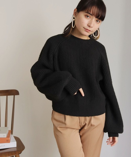 HER CLOSET（ハークローゼット）の「【shemoshelly】片畦ラグランスリーブニットプルオーバー（ニット/セーター・レディース・ブラック/ベージュ/ブルー/ライトグリーン/マスタード・M）」の11枚目の写真