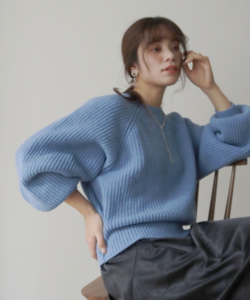 HER CLOSET（ハークローゼット）の「【shemoshelly】片畦ラグランスリーブニットプルオーバー（ニット/セーター・レディース・ブラック/ベージュ/ブルー/ライトグリーン/マスタード・M）」の14枚目の写真