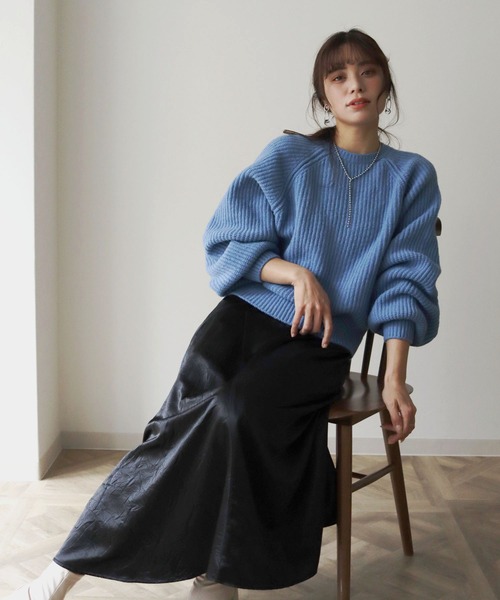 HER CLOSET（ハークローゼット）の「【shemoshelly】片畦ラグランスリーブニットプルオーバー（ニット/セーター・レディース・ブラック/ベージュ/ブルー/ライトグリーン/マスタード・M）」の19枚目の写真