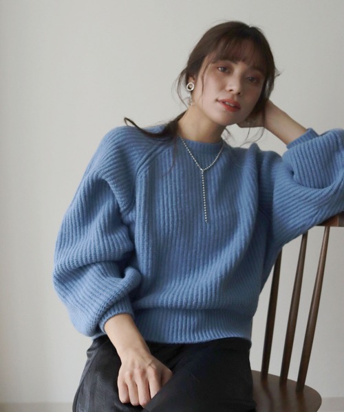 HER CLOSET（ハークローゼット）の「【shemoshelly】片畦ラグランスリーブニットプルオーバー（ニット/セーター・レディース・ブラック/ベージュ/ブルー/ライトグリーン/マスタード・M）」の16枚目の写真