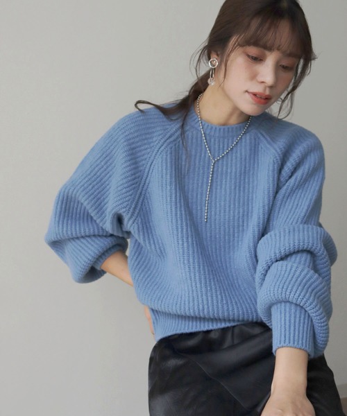 HER CLOSET（ハークローゼット）の「【shemoshelly】片畦ラグランスリーブニットプルオーバー（ニット/セーター・レディース・ブラック/ベージュ/ブルー/ライトグリーン/マスタード・M）」の17枚目の写真