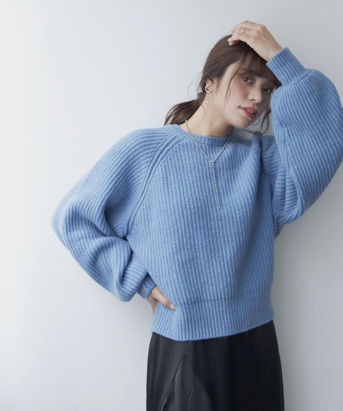 HER CLOSET（ハークローゼット）の「【shemoshelly】片畦ラグランスリーブニットプルオーバー（ニット/セーター・レディース・ブラック/ベージュ/ブルー/ライトグリーン/マスタード・M）」の18枚目の写真