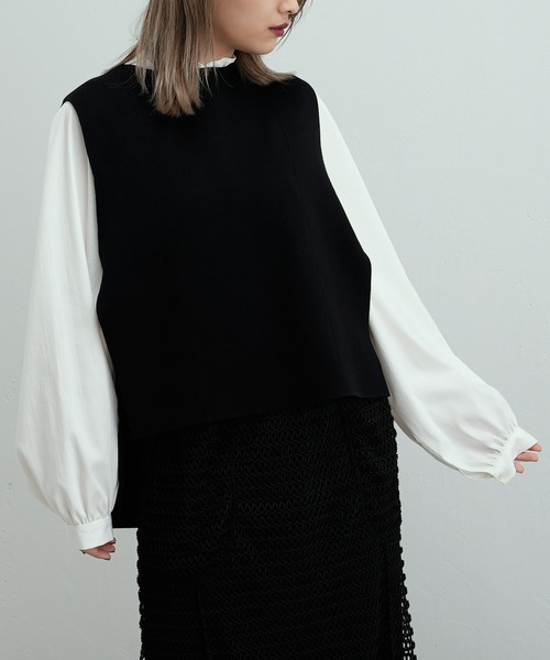 Lui's（ルイス）の「切替デザインダブルジャガードベスト（ベスト・レディース・グリーン/オフホワイト/ブラック・FREE）」の3枚目の写真