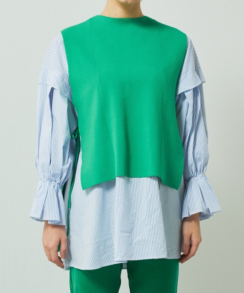 Lui's（ルイス）の「切替デザインダブルジャガードベスト（ベスト・レディース・グリーン/オフホワイト/ブラック・FREE）」の4枚目の写真