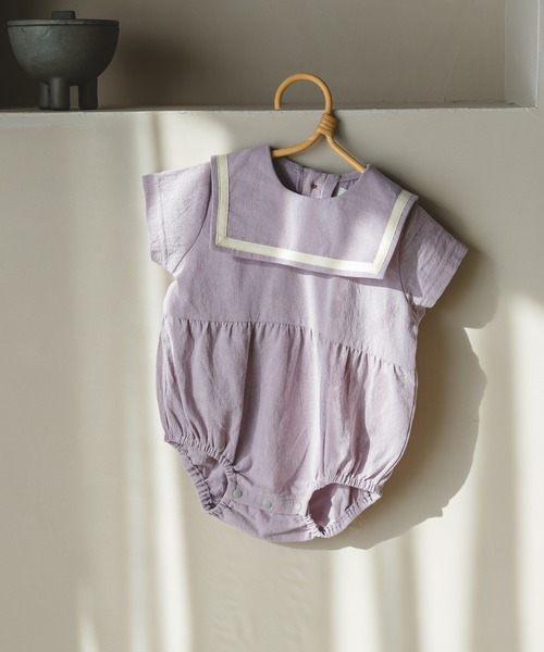 pairmanon（ペアマノン）の「【ベビー】セーラーカラー半袖ロンパース（ロンパース・キッズ・チャコール/グレイッシュベージュ/ラベンダー/ベージュ/ダークブルー/ミント・70/80）」の6枚目の写真