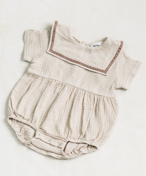 pairmanon（ペアマノン）の「【ベビー】セーラーカラー半袖ロンパース（ロンパース・キッズ・チャコール/グレイッシュベージュ/ラベンダー/ベージュ/ダークブルー/ミント・70/80）」の3枚目の写真