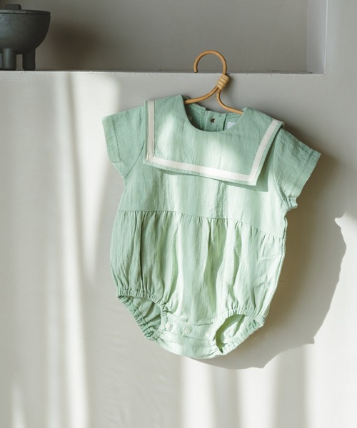 pairmanon（ペアマノン）の「【ベビー】セーラーカラー半袖ロンパース（ロンパース・キッズ・チャコール/グレイッシュベージュ/ラベンダー/ベージュ/ダークブルー/ミント・70/80）」の5枚目の写真