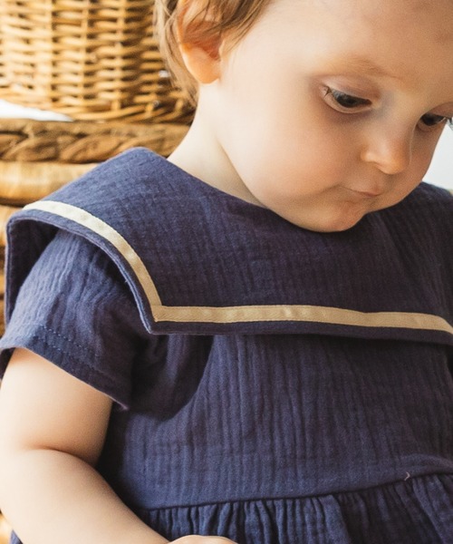 pairmanon（ペアマノン）の「【ベビー】セーラーカラー半袖ロンパース（ロンパース・キッズ・チャコール/グレイッシュベージュ/ラベンダー/ベージュ/ダークブルー/ミント・70/80）」の12枚目の写真