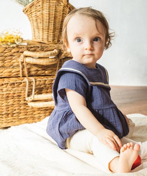 pairmanon（ペアマノン）の「【ベビー】セーラーカラー半袖ロンパース（ロンパース・キッズ・チャコール/グレイッシュベージュ/ラベンダー/ベージュ/ダークブルー/ミント・70/80）」の13枚目の写真