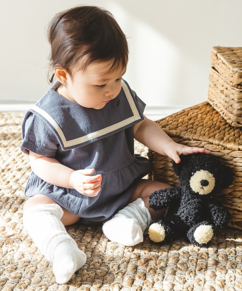 pairmanon（ペアマノン）の「【ベビー】セーラーカラー半袖ロンパース（ロンパース・キッズ・チャコール/グレイッシュベージュ/ラベンダー/ベージュ/ダークブルー/ミント・70/80）」の16枚目の写真