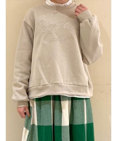 Samansa Mos2（サマンサ モスモス）の「裏起毛コード刺繍スウェット（スウェット・レディース・イエロー/キナリ/グリーン/ブラック/ブルー/ベージュ・ﾌﾘ-）」の4枚目の写真