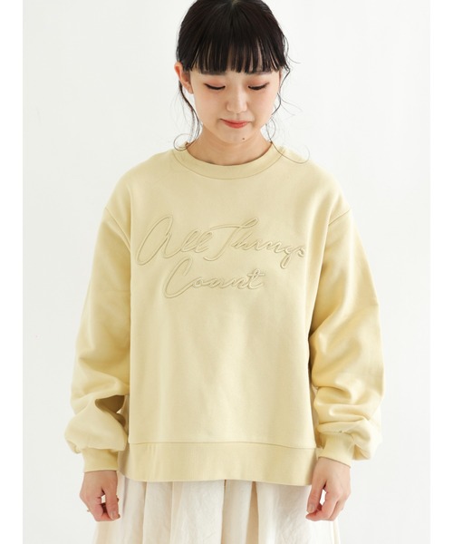 Samansa Mos2（サマンサ モスモス）の「裏起毛コード刺繍スウェット（スウェット・レディース・イエロー/キナリ/グリーン/ブラック/ブルー/ベージュ・ﾌﾘ-）」の6枚目の写真