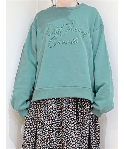 Samansa Mos2（サマンサ モスモス）の「裏起毛コード刺繍スウェット（スウェット・レディース・イエロー/キナリ/グリーン/ブラック/ブルー/ベージュ・ﾌﾘ-）」の5枚目の写真