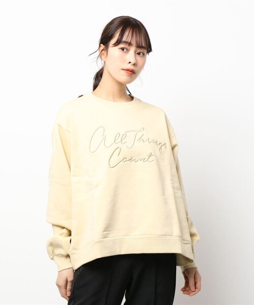 Samansa Mos2（サマンサ モスモス）の「裏起毛コード刺繍スウェット（スウェット・レディース・イエロー/キナリ/グリーン/ブラック/ブルー/ベージュ・ﾌﾘ-）」の9枚目の写真