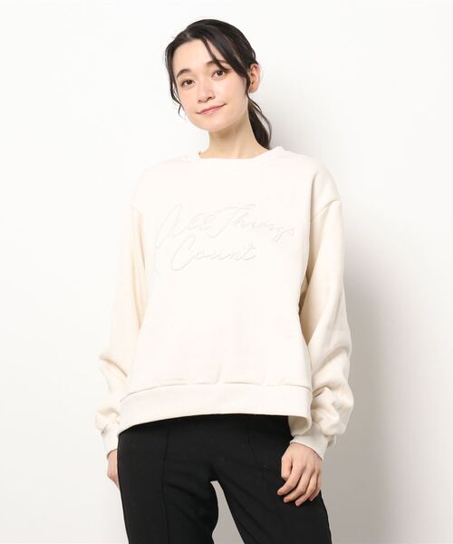 Samansa Mos2（サマンサ モスモス）の「裏起毛コード刺繍スウェット（スウェット・レディース・イエロー/キナリ/グリーン/ブラック/ブルー/ベージュ・ﾌﾘ-）」の10枚目の写真