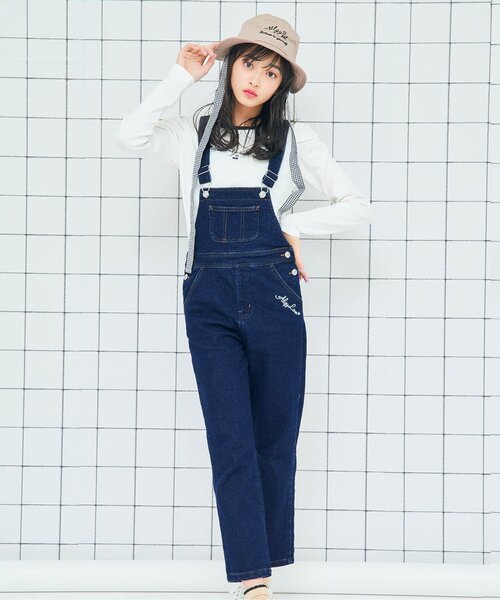 algy（アルジー）の「ガーリーロゴサロペ（サロペット/オーバーオール・キッズ・インディゴブルー/アイボリー・SMALL/XX-SMALL/MEDIUM/X-SMALL/XXX-SMALL）」の2枚目の写真