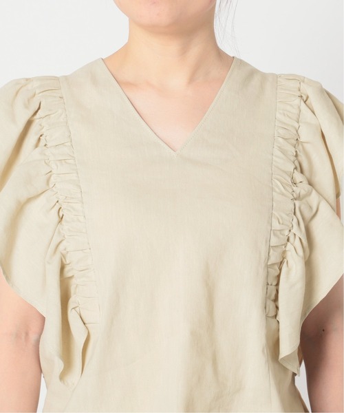 ノーブル　ブラウス　リネン セール】リネンラッフルスリーブブラウス（シャツ/ブラウス）｜NOBLE