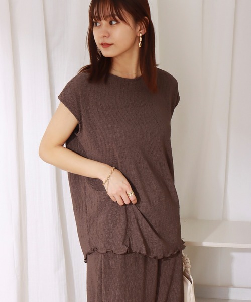 libelle more(リベル モア)の「楊柳プリーツスムース トップス+パンツセット(セットアップ・レディース・ブラック/ブラウン/ライトカーキ/グレイッシュベージュ・M/L)」の19枚目の写真