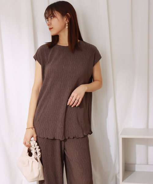 libelle more(リベル モア)の「楊柳プリーツスムース トップス+パンツセット(セットアップ・レディース・ブラック/ブラウン/ライトカーキ/グレイッシュベージュ・M/L)」の20枚目の写真