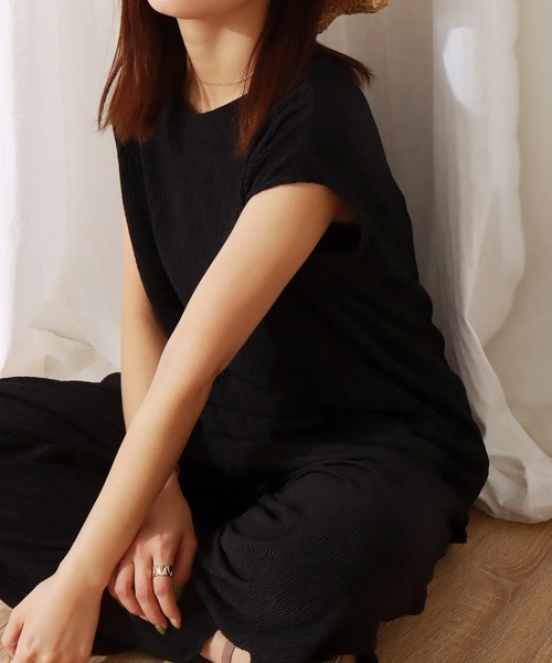 libelle more(リベル モア)の「楊柳プリーツスムース トップス+パンツセット(セットアップ・レディース・ブラック/ブラウン/ライトカーキ/グレイッシュベージュ・M/L)」の10枚目の写真