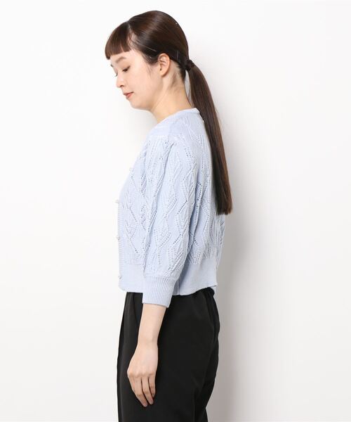 omom sot（オムオムソット）の「ニット カーディガン 透かし編み omom sot（カーディガン/ボレロ・レディース・ホワイト/サックスブルー/オレンジ・M）」の5枚目の写真