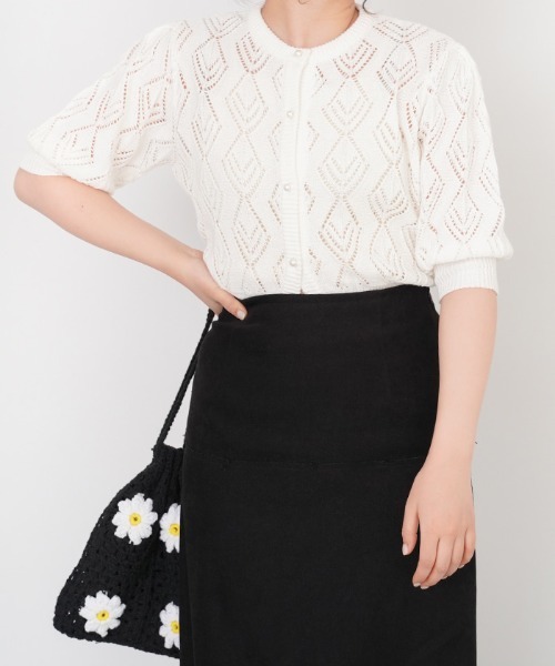 omom sot（オムオムソット）の「ニット カーディガン 透かし編み omom sot（カーディガン/ボレロ・レディース・ホワイト/サックスブルー/オレンジ・M）」の2枚目の写真