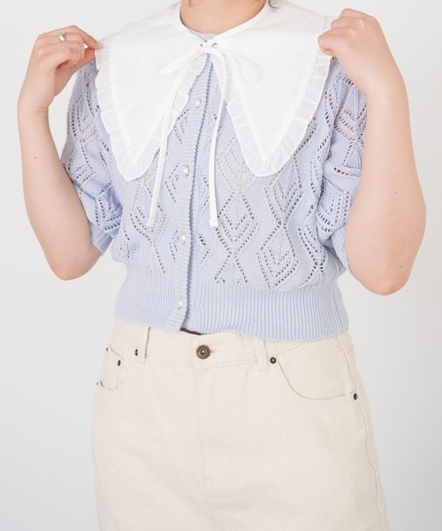 omom sot（オムオムソット）の「ニット カーディガン 透かし編み omom sot（カーディガン/ボレロ・レディース・ホワイト/サックスブルー/オレンジ・M）」の3枚目の写真