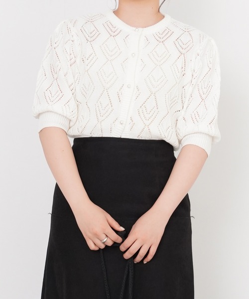 omom sot（オムオムソット）の「ニット カーディガン 透かし編み omom sot（カーディガン/ボレロ・レディース・ホワイト/サックスブルー/オレンジ・M）」の13枚目の写真