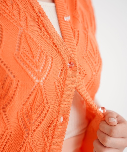 omom sot（オムオムソット）の「ニット カーディガン 透かし編み omom sot（カーディガン/ボレロ・レディース・ホワイト/サックスブルー/オレンジ・M）」の11枚目の写真