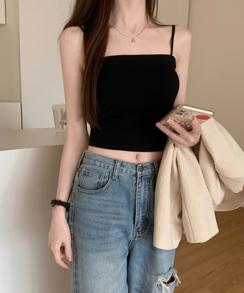 by muni:r（バイ ムニール）の「カップ付ベーシックキャミソール（キャミソール・レディース・ストライプ/ブラック/ホワイト/ベージュ・FREE）」の3枚目の写真