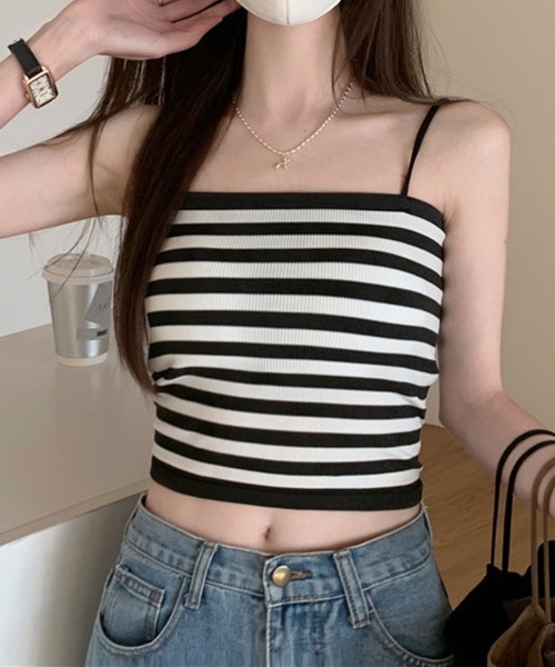 by muni:r（バイ ムニール）の「カップ付ベーシックキャミソール（キャミソール・レディース・ストライプ/ブラック/ホワイト/ベージュ・FREE）」の16枚目の写真