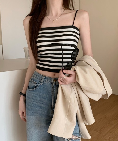 by muni:r（バイ ムニール）の「カップ付ベーシックキャミソール（キャミソール・レディース・ストライプ/ブラック/ホワイト/ベージュ・FREE）」の21枚目の写真