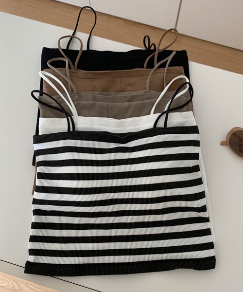 by muni:r（バイ ムニール）の「カップ付ベーシックキャミソール（キャミソール・レディース・ストライプ/ブラック/ホワイト/ベージュ・FREE）」の19枚目の写真