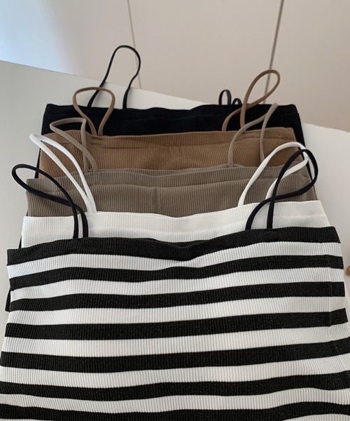by muni:r（バイ ムニール）の「カップ付ベーシックキャミソール（キャミソール・レディース・ストライプ/ブラック/ホワイト/ベージュ・FREE）」の8枚目の写真