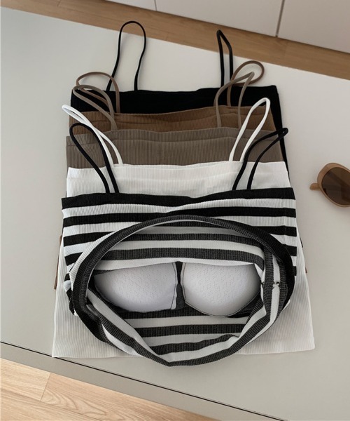 by muni:r（バイ ムニール）の「カップ付ベーシックキャミソール（キャミソール・レディース・ストライプ/ブラック/ホワイト/ベージュ・FREE）」の17枚目の写真