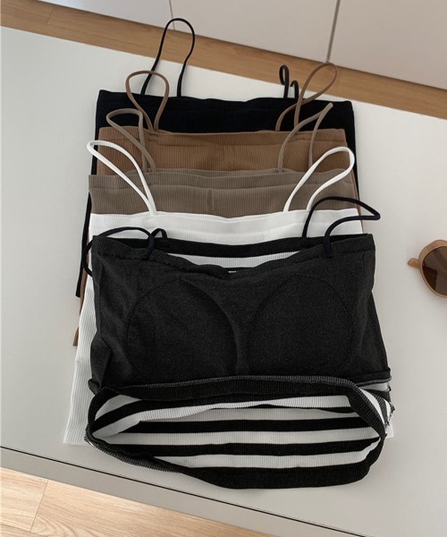 by muni:r（バイ ムニール）の「カップ付ベーシックキャミソール（キャミソール・レディース・ストライプ/ブラック/ホワイト/ベージュ・FREE）」の13枚目の写真