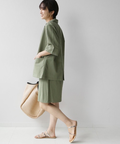 JOURNAL STANDARD relume（ジャーナルスタンダード　レリューム）の「フランダースリネン混ハーフスリーブジャケット（テーラードジャケット・レディース・カーキ/ブラック・FREE）」の13枚目の写真