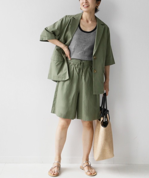 JOURNAL STANDARD relume（ジャーナルスタンダード　レリューム）の「フランダースリネン混ハーフスリーブジャケット（テーラードジャケット・レディース・カーキ/ブラック・FREE）」の12枚目の写真