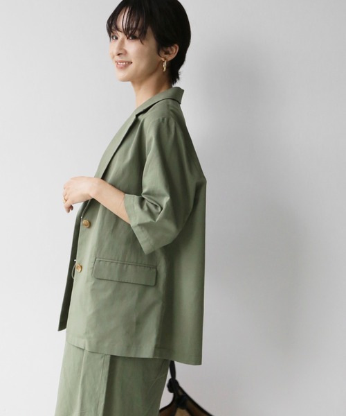 JOURNAL STANDARD relume（ジャーナルスタンダード　レリューム）の「フランダースリネン混ハーフスリーブジャケット（テーラードジャケット・レディース・カーキ/ブラック・FREE）」の16枚目の写真
