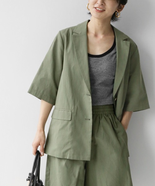 JOURNAL STANDARD relume（ジャーナルスタンダード　レリューム）の「フランダースリネン混ハーフスリーブジャケット（テーラードジャケット・レディース・カーキ/ブラック・FREE）」の15枚目の写真