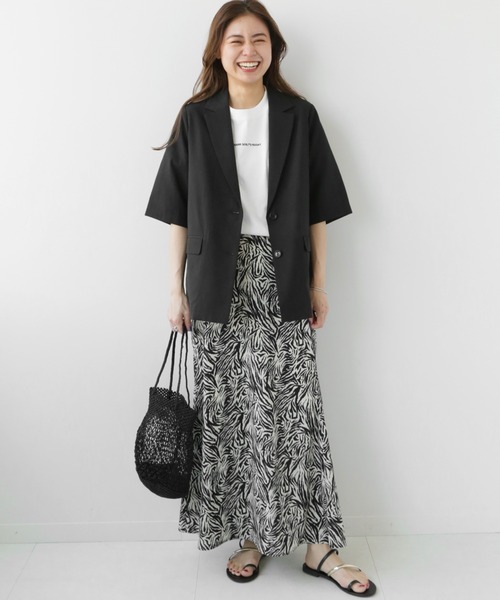 JOURNAL STANDARD relume（ジャーナルスタンダード　レリューム）の「フランダースリネン混ハーフスリーブジャケット（テーラードジャケット・レディース・カーキ/ブラック・FREE）」の3枚目の写真