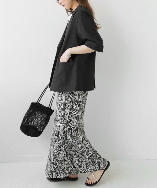 JOURNAL STANDARD relume（ジャーナルスタンダード　レリューム）の「フランダースリネン混ハーフスリーブジャケット（テーラードジャケット・レディース・カーキ/ブラック・FREE）」の5枚目の写真