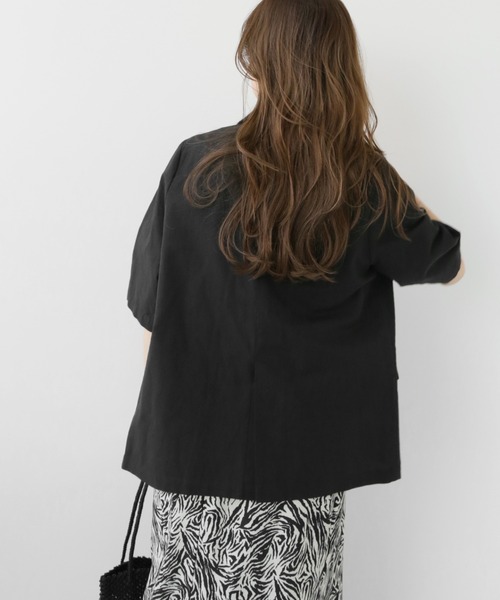 JOURNAL STANDARD relume（ジャーナルスタンダード　レリューム）の「フランダースリネン混ハーフスリーブジャケット（テーラードジャケット・レディース・カーキ/ブラック・FREE）」の10枚目の写真